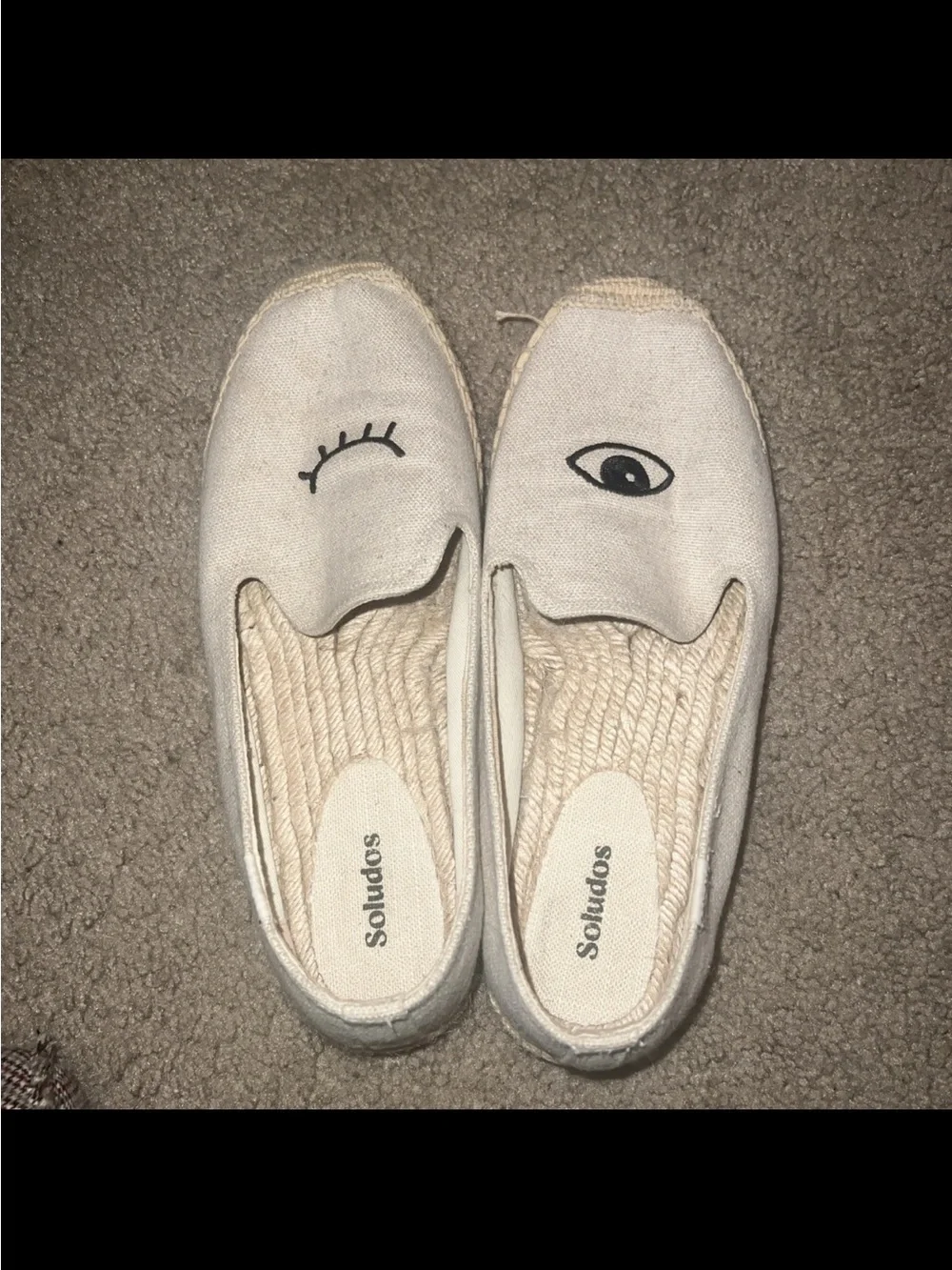 SOLUDOS JASON POLAN NATURAL TAN WINK DESIGN WINKING EYE ESPADRILLE FLATS SZ 10